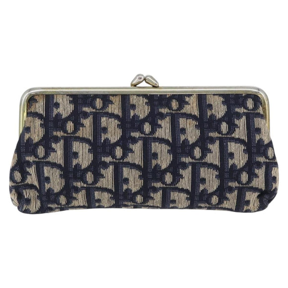 Christian Dior Trotter Canvas Gamaguchi Pouch Navy Gold Auth BA10970
