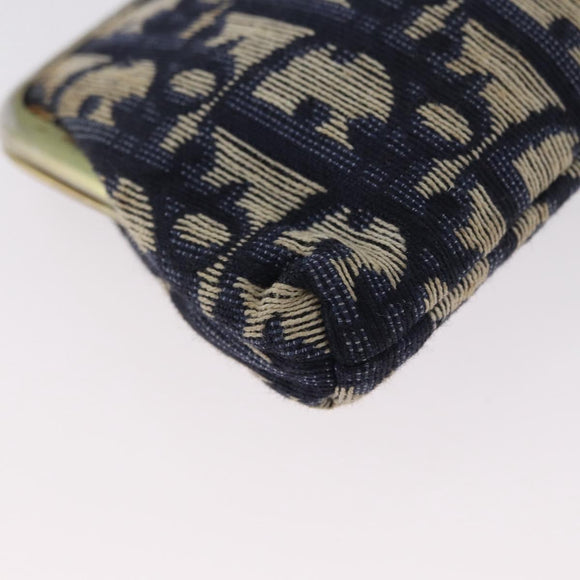 Christian Dior Trotter Canvas Gamaguchi Pouch Navy Gold Auth BA10970