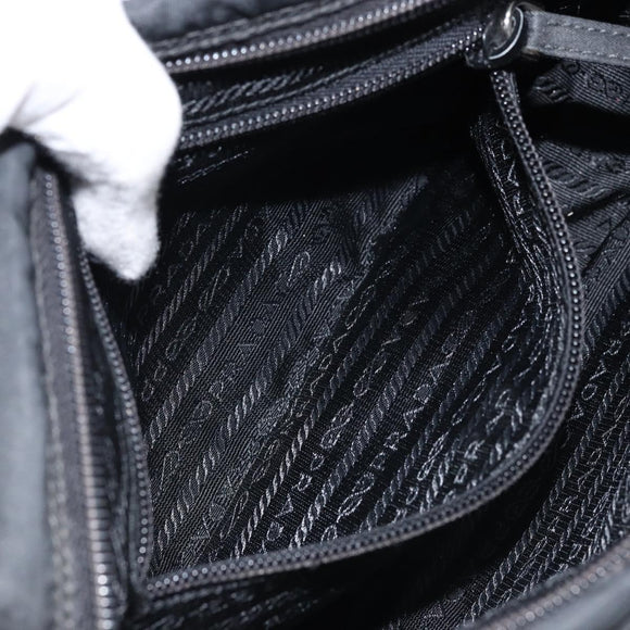 PRADA Shoulder Bag Nylon Black Silver Auth BA10971