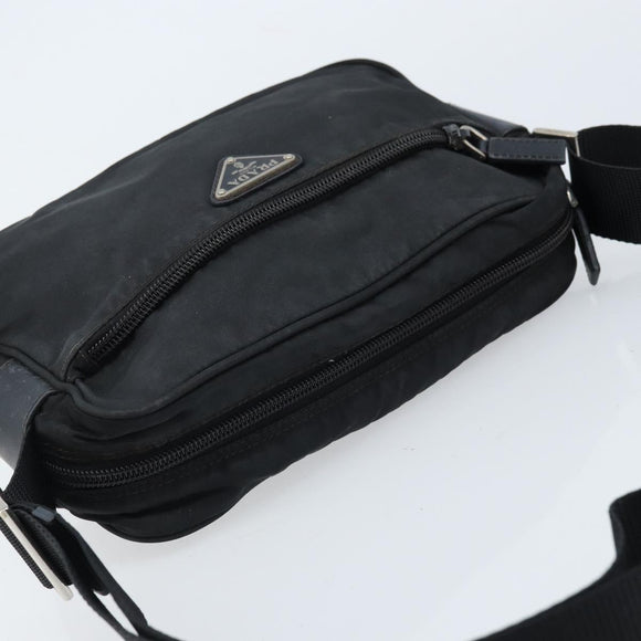 PRADA Shoulder Bag Nylon Black Silver Auth BA10971