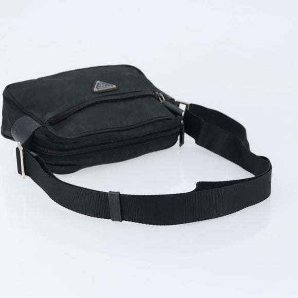 PRADA Shoulder Bag Nylon Black Silver Auth BA10971