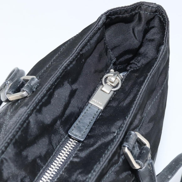 PRADA Tote Bag Nylon Black Silver Auth BA10973