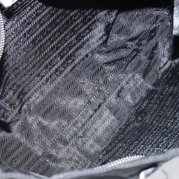 PRADA Tote Bag Nylon Black Silver Auth BA10973