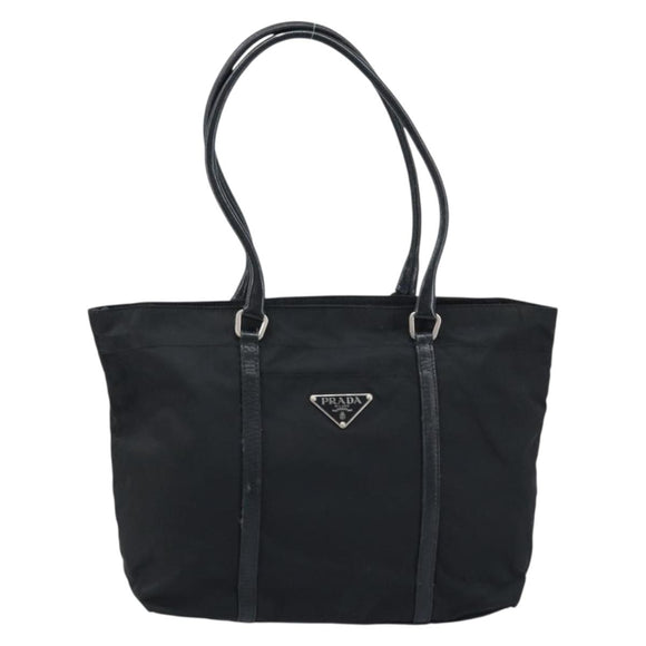 PRADA Tote Bag Nylon Black Silver Auth BA10973
