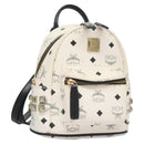 MCM Vicetos Logogram Backpack PVC Leather White Navy gold Auth BA110-1