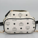 MCM Vicetos Logogram Backpack PVC Leather White Navy gold Auth BA110-11