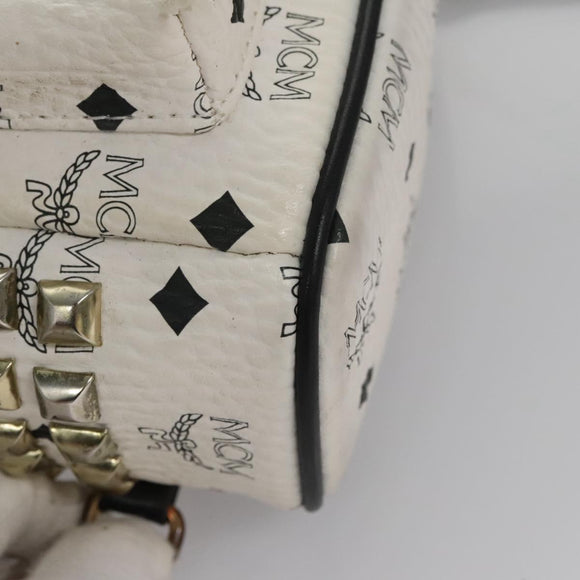 MCM Vicetos Logogram Backpack PVC Leather White Navy gold Auth BA110