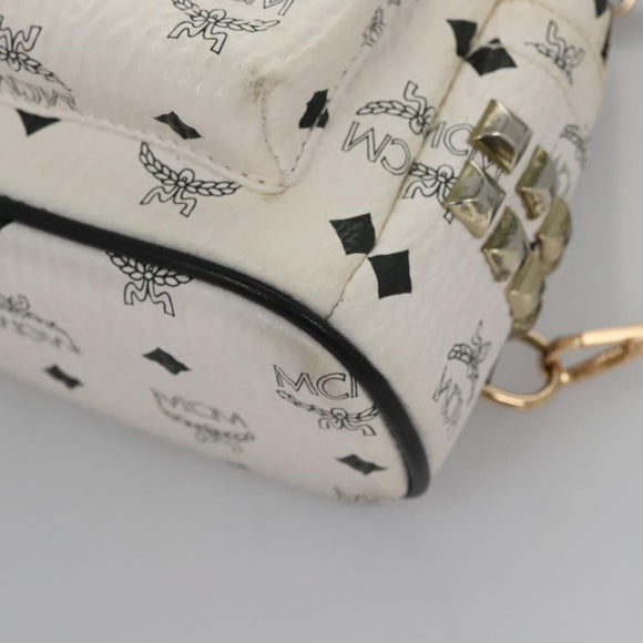 MCM Vicetos Logogram Backpack PVC Leather White Navy gold Auth BA110