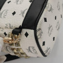 MCM Vicetos Logogram Backpack PVC Leather White Navy gold Auth BA110-14