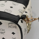 MCM Vicetos Logogram Backpack PVC Leather White Navy gold Auth BA110-15