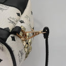 MCM Vicetos Logogram Backpack PVC Leather White Navy gold Auth BA110-16