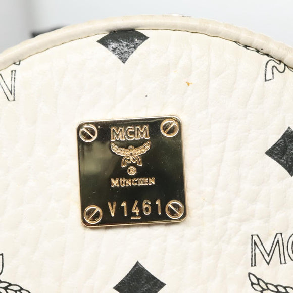 MCM Vicetos Logogram Backpack PVC Leather White Navy gold Auth BA110