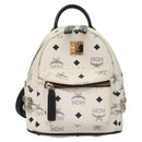 MCM Vicetos Logogram Backpack PVC Leather White Navy gold Auth BA110-2