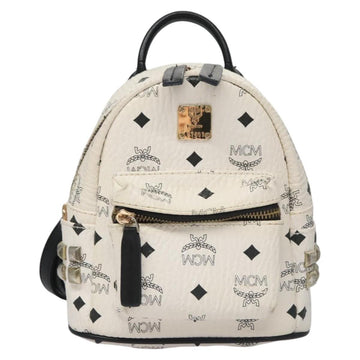 MCM Vicetos Logogram Backpack PVC Leather White Navy gold Auth BA110 - 0