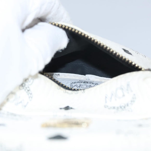 MCM Vicetos Logogram Backpack PVC Leather White Navy gold Auth BA110