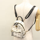 MCM Vicetos Logogram Backpack PVC Leather White Navy gold Auth BA110-24