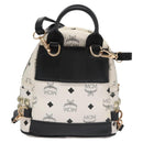 MCM Vicetos Logogram Backpack PVC Leather White Navy gold Auth BA110-3