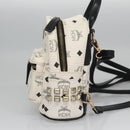 MCM Vicetos Logogram Backpack PVC Leather White Navy gold Auth BA110-4