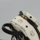 MCM Vicetos Logogram Backpack PVC Leather White Navy gold Auth BA110-6