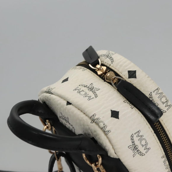 MCM Vicetos Logogram Backpack PVC Leather White Navy gold Auth BA110