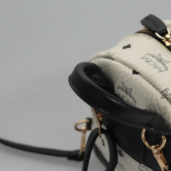 MCM Vicetos Logogram Backpack PVC Leather White Navy gold Auth BA110