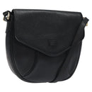 Burberrys Shoulder Bag Leather Black Gold Auth BA1100-1