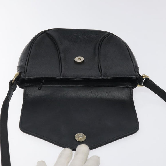 Burberrys Shoulder Bag Leather Black Gold Auth BA1100