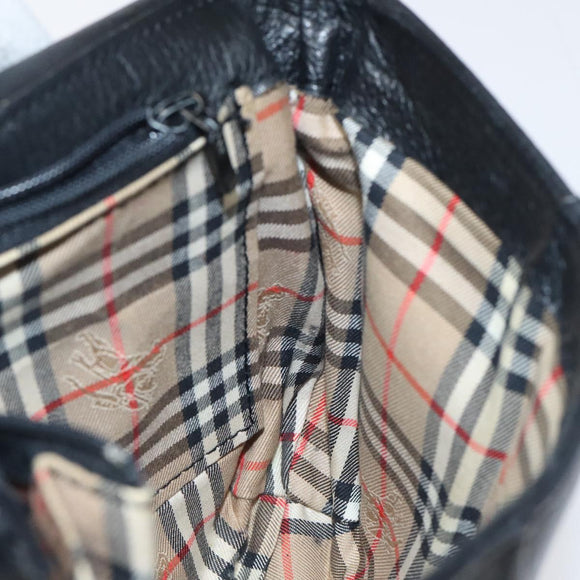 Burberrys Shoulder Bag Leather Black Gold Auth BA1100