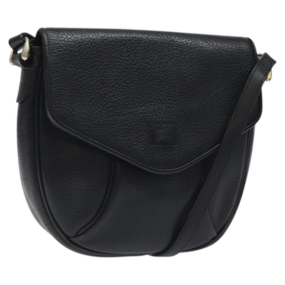 Burberrys Shoulder Bag Leather Black Gold Auth BA1100