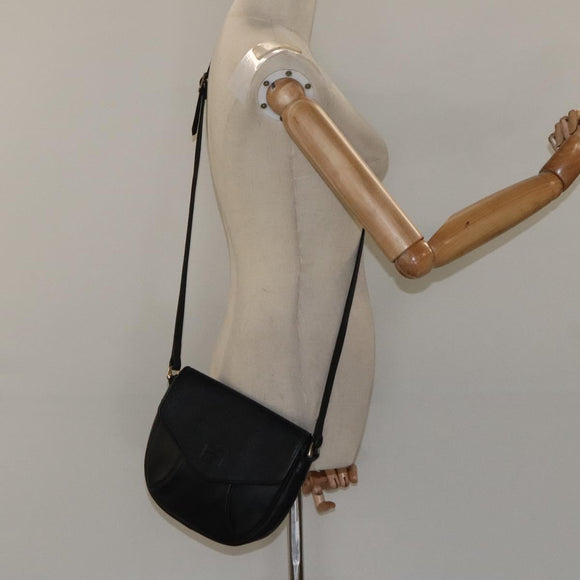 Burberrys Shoulder Bag Leather Black Gold Auth BA1100