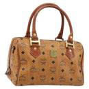 MCM Vicetos Logogram Boston Bag PVC Leather Brown Gold Auth BA11007-1