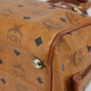 MCM Vicetos Logogram Boston Bag PVC Leather Brown Gold Auth BA11007-10