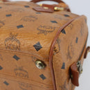 MCM Vicetos Logogram Boston Bag PVC Leather Brown Gold Auth BA11007-12