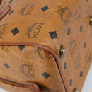 MCM Vicetos Logogram Boston Bag PVC Leather Brown Gold Auth BA11007-13