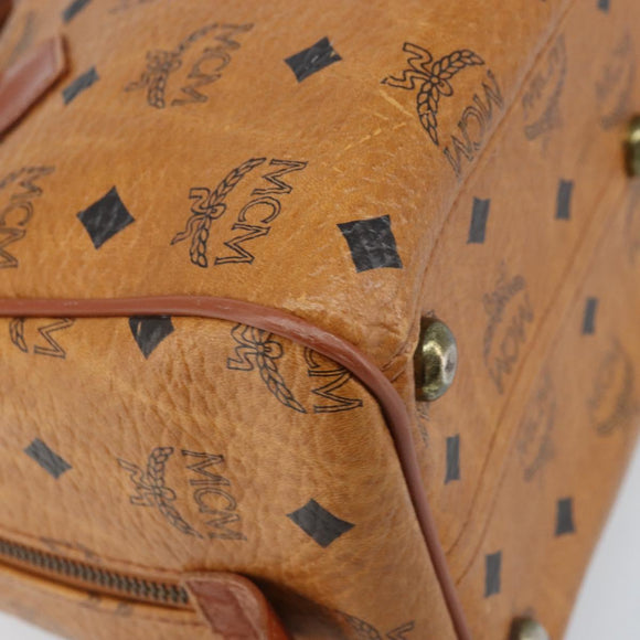 MCM Vicetos Logogram Boston Bag PVC Leather Brown Gold Auth BA11007
