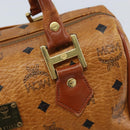 MCM Vicetos Logogram Boston Bag PVC Leather Brown Gold Auth BA11007-14