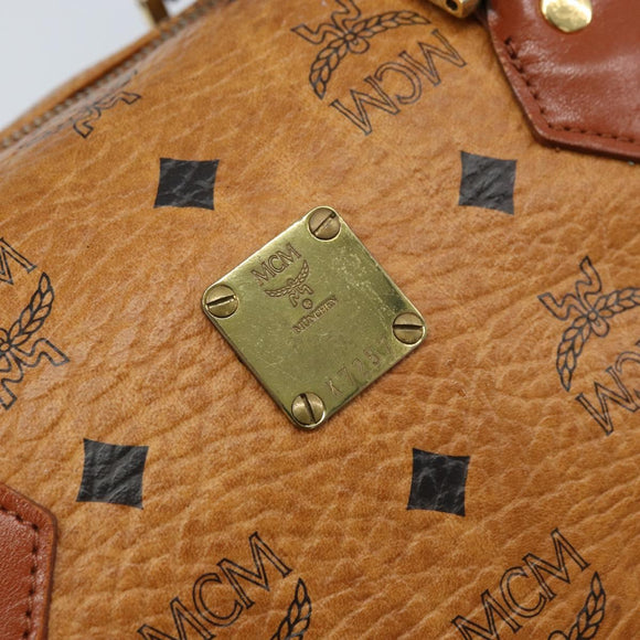 MCM Vicetos Logogram Boston Bag PVC Leather Brown Gold Auth BA11007