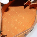 MCM Vicetos Logogram Boston Bag PVC Leather Brown Gold Auth BA11007-17