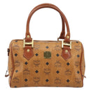MCM Vicetos Logogram Boston Bag PVC Leather Brown Gold Auth BA11007-2