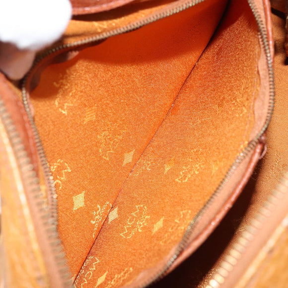 MCM Vicetos Logogram Boston Bag PVC Leather Brown Gold Auth BA11007