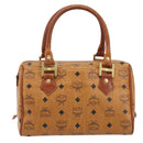 MCM Vicetos Logogram Boston Bag PVC Leather Brown Gold Auth BA11007-3