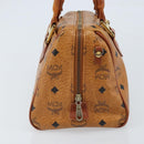 MCM Vicetos Logogram Boston Bag PVC Leather Brown Gold Auth BA11007-4