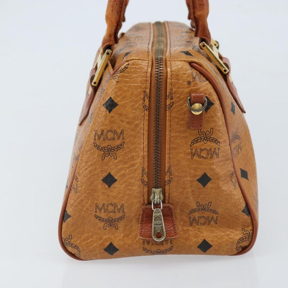 MCM Vicetos Logogram Boston Bag PVC Leather Brown Gold Auth BA11007