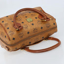 MCM Vicetos Logogram Boston Bag PVC Leather Brown Gold Auth BA11007-6