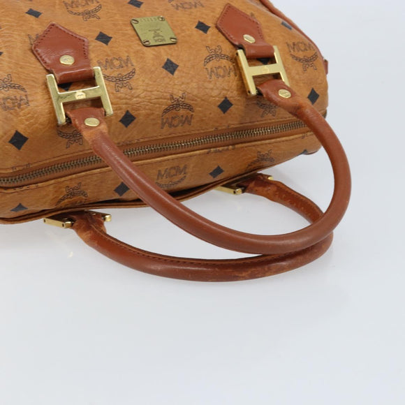MCM Vicetos Logogram Boston Bag PVC Leather Brown Gold Auth BA11007