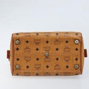 MCM Vicetos Logogram Boston Bag PVC Leather Brown Gold Auth BA11007-9