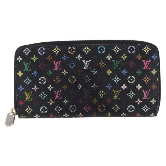 LOUIS VUITTON Multicolor Zippy Wallet Long Wallet Black M60243 LV Auth BA11010