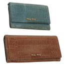Miu Miu Wallet Leather 2 Set Brown Green Auth BA11023-1