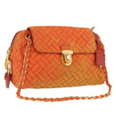 PRADA Quilted Chain Shoulder Bag Nylon Orange Gold Auth BA11028-1