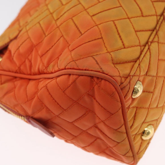 PRADA Quilted Chain Shoulder Bag Nylon Orange Gold Auth BA11028